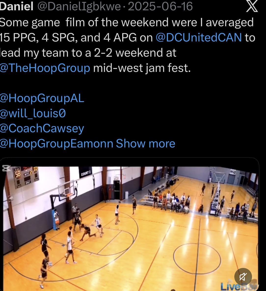 Daniel’s June 16, 2025 Midwest Jam Fest post with game footage and weekend averages